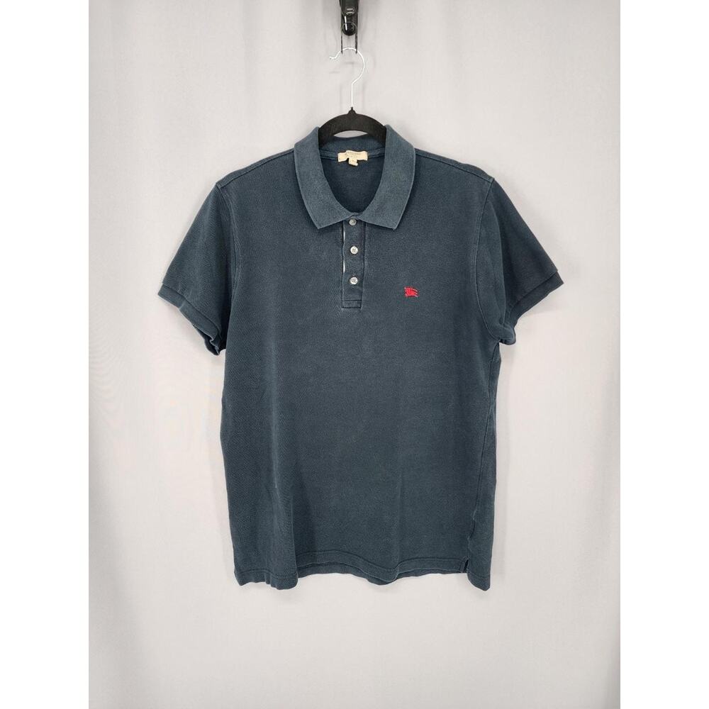 Burberry Polo Shirt Mens Large Blue Slim Fit 100% Cotton Made In Britain Preppy